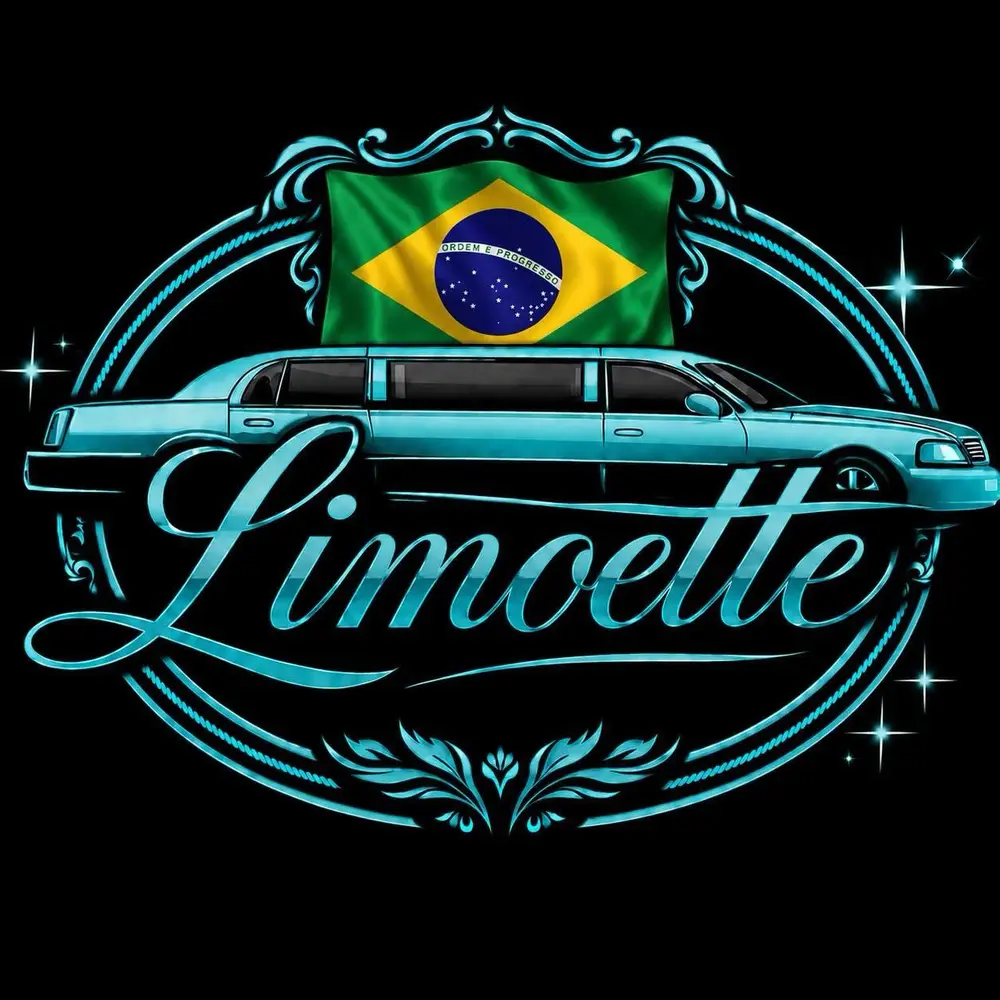 Emblema Limoette com limusine clássica e bandeira do Brasil